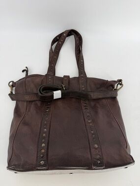 Viola Castellani Brown Distressed Leather Studded Tote Bag